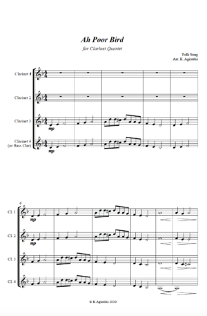 Ah Poor Bird – Clarinet Quartet