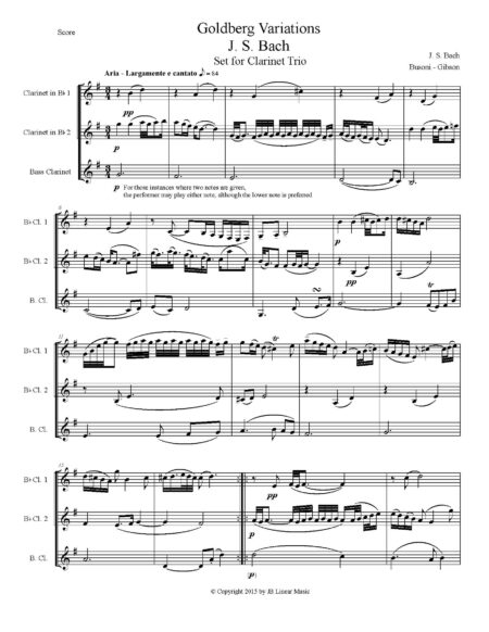 Bach Goldberg Variations clar 3 page 1 score