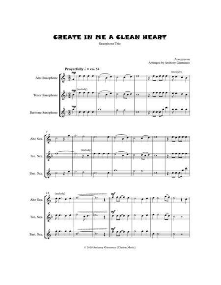 CREATE IN ME A CLEAN HEART sax trio 1