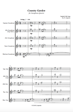 Country Garden – Jazz Arrangement for Saxophone Quartet