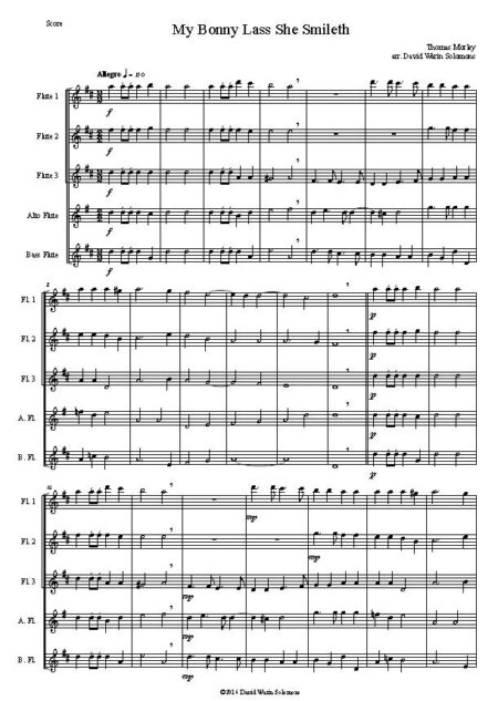my bonny lass flute quintet first page