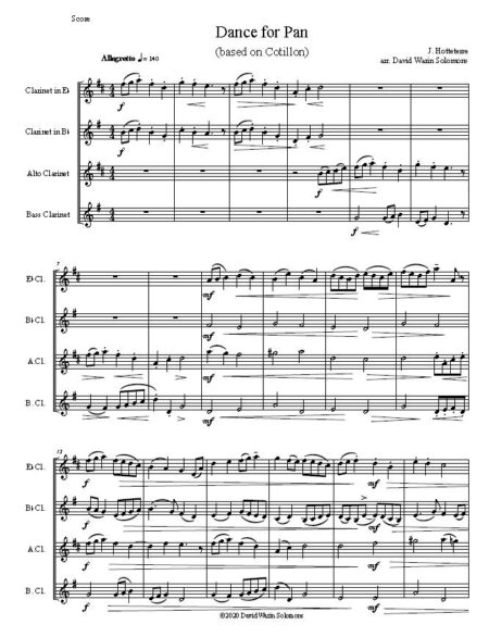 dance for pan clarinet quartet with E flats first page