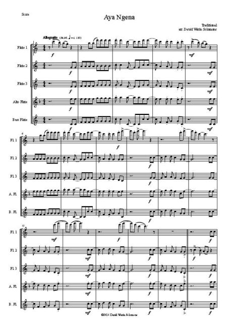aya ngena flute quintet first page