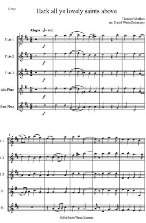 Hark All Ye Lovely Saints Above – Flute Quintet (3C, Alto and Bass)