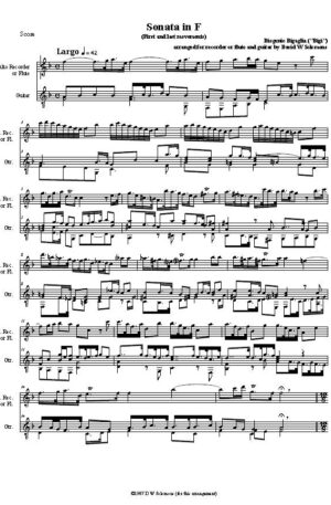 Sonata in F (1st and last movements) for alto recorder or flute and guitar by Diogenio Bigaglia