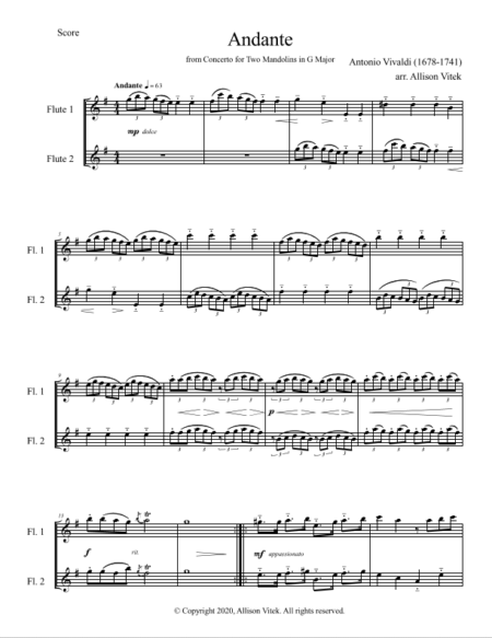 Andante for two flutes score sample