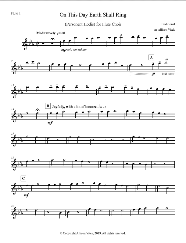 Weiland Shilling Napier On This Day Earth Shall Ring - Flute Choir - Parts - Sheet Music Marketplace