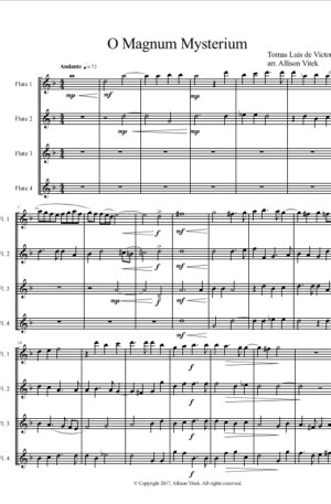 O Magnum Mysterium – Flute Quartet – Score and Parts