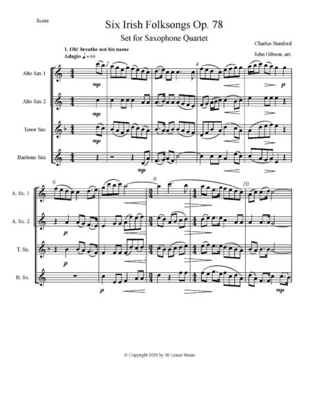 Six Irish Folksongs sax4 score