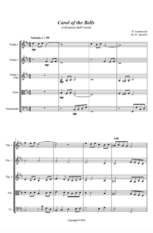 Carol of the Bells – Jazz Arrangement for String Quartet