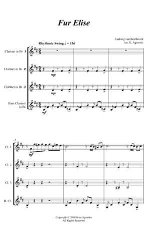 Fur Elise (Jazz Arrangement) – Clarinet Quartet