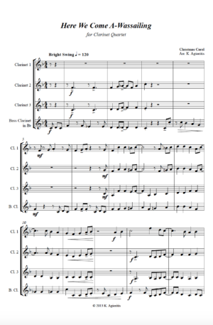Here We Come A-Wassailing – Jazz Carol for Clarinet Quartet
