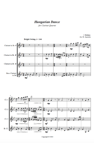 Hungarian Dance (Jazz Arrangement) – Clarinet Quartet