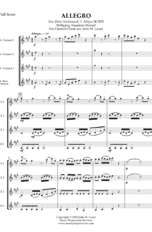 “Allegro” from Eine Klein Nachtmusik (K.525) – W.A. Mozart, arr. John M. Licari (For Clarinet Choir)