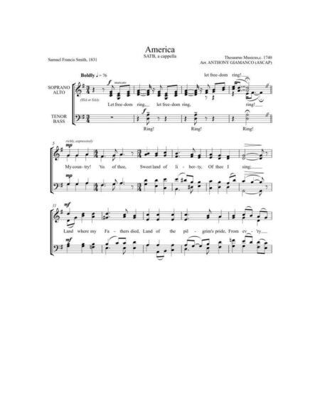 AMERICA (MY COUNTRY, 'TIS OF THEE) - SATB, a cap.