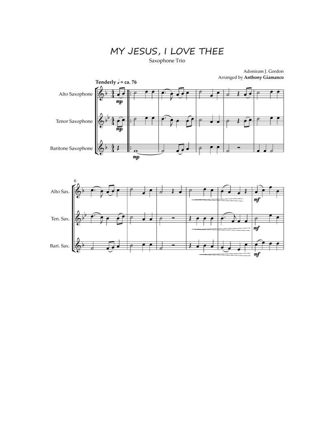 MY JESUS, I LOVE THEE - Saxophone Trio (ATB) - Sheet Music Marketplace