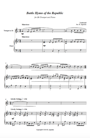 Battle Hymn of the Republic – Jazz Arrangement – Brass Solo with Piano (Trumpet, Horn or Trombone)