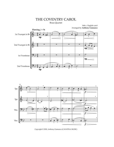 THE COVENTRY CAROL - brass quartet