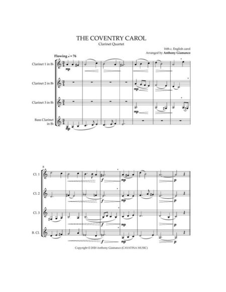 THE COVENTRY CAROL - clarinet quartet