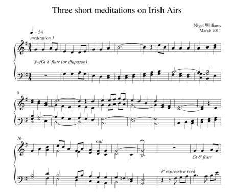 Three Short Meditations On Irish Airs, for Organ