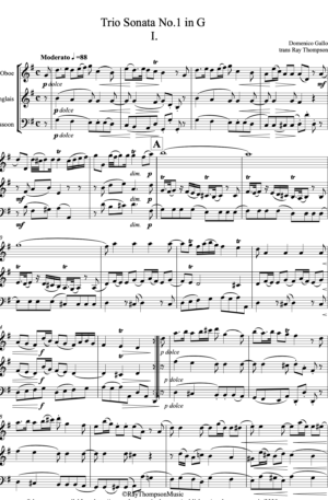 Gallo: Trio Sonata No.1 in G Mvt.I (The Original Baroque Music used in the derivative “Pulcinella Suite – 1.Sinfonia (Overture)”) – double reed trio