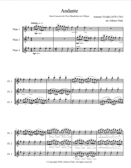 Andante for three flutes score sample 1