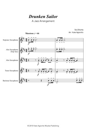 Drunken Sailor – Jazz Arrangement for Saxophone Quartet