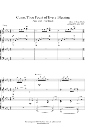 Come, Thou Fount of Every Blessing – Advanced Intermediate Piano Duet