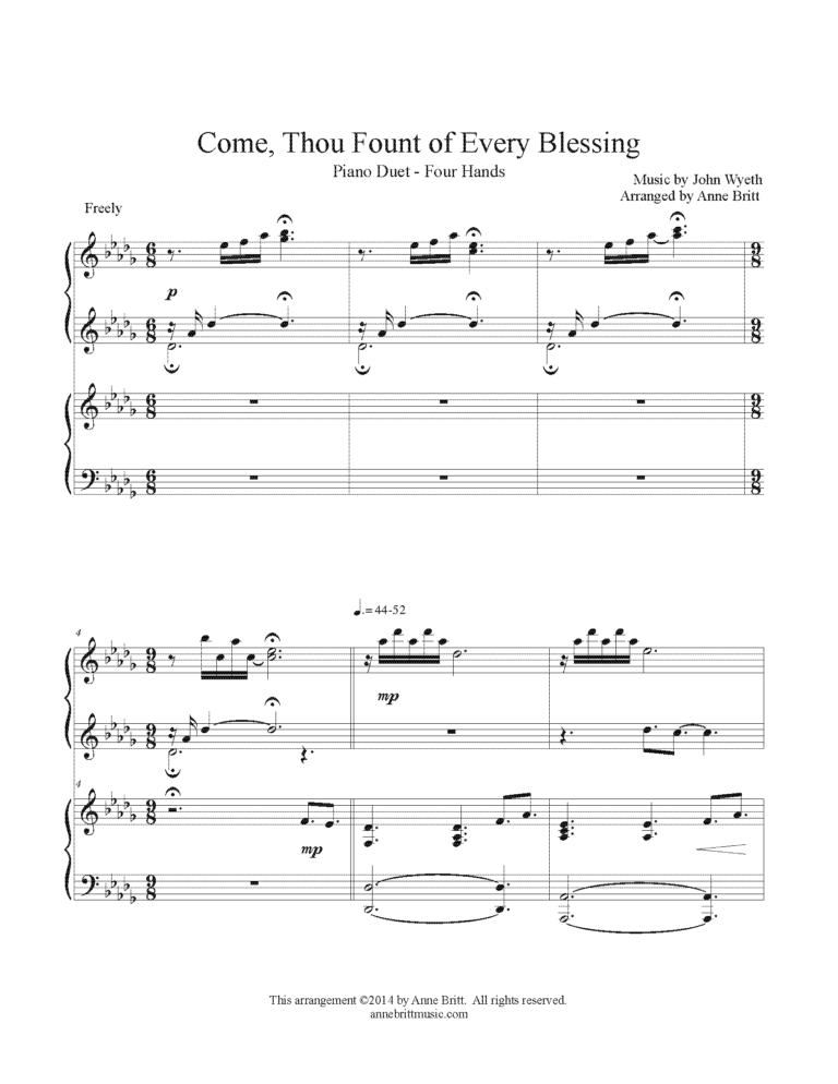 Come Thou Fount Of Every Blessing Advanced Intermediate Piano Duet Sheet Music Marketplace 