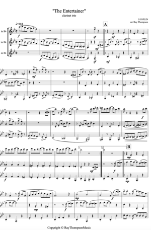 Scott Joplin: “The Entertainer” (in cut time/alla breve) – clarinet trio