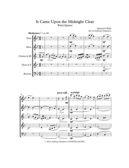 IT CAME UPON THE MIDNIGHT CLEAR - wind quintet