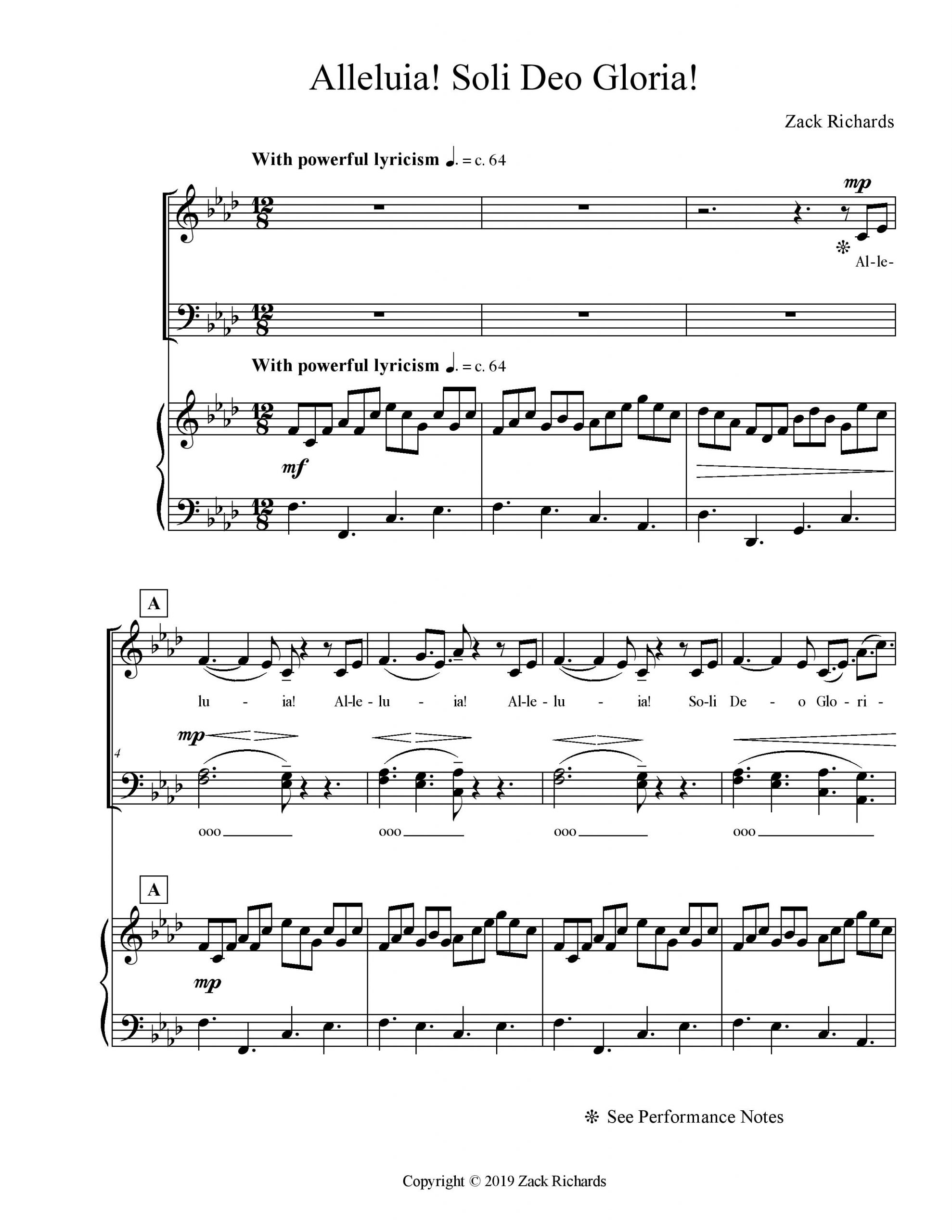 Alleluia! Soli Deo Gloria! for SATB Choir and Piano