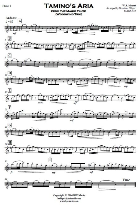 182 Taminos Aria from The Magic Flute Woodwind Trio 2 Flutes and Clarinet SAMPLE page 02