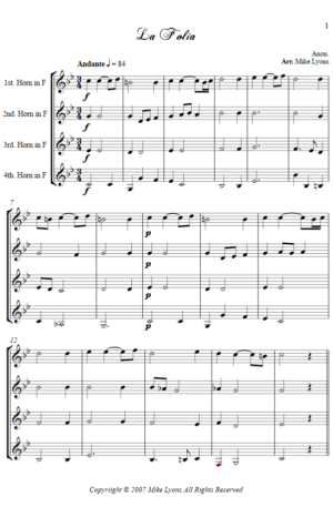 Horn Quartet – Variations on “La Folia”