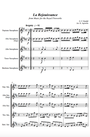 La Rejouissance (Handel) – for Saxophone Quartet