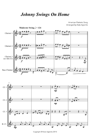 Johnny Swings On Home (When Johnny Comes Marching Home) – for Clarinet Quartet