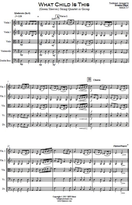 346 What Child Is This STRING QUARTET or GROUP SAMPLE page 01