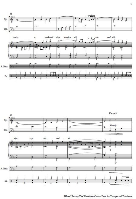 277 When I Survey The Wodrous Cross Celtic Version Duet for Trumpet and Trombone and PIANO SAMPLE page 05