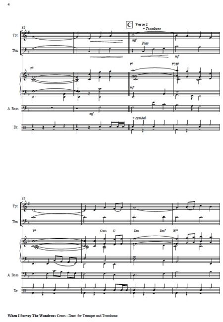 277 When I Survey The Wodrous Cross Celtic Version Duet for Trumpet and Trombone and PIANO SAMPLE page 04
