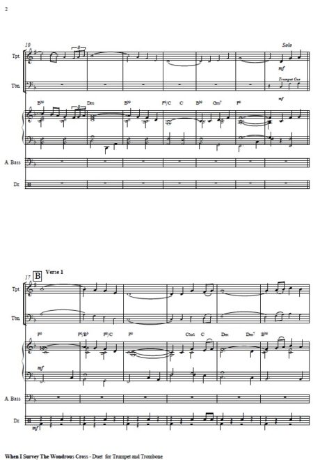 277 When I Survey The Wodrous Cross Celtic Version Duet for Trumpet and Trombone and PIANO SAMPLE page 02