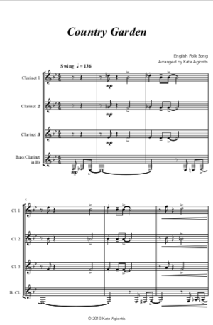 Country Garden – Jazz Arrangement for Clarinet Quartet