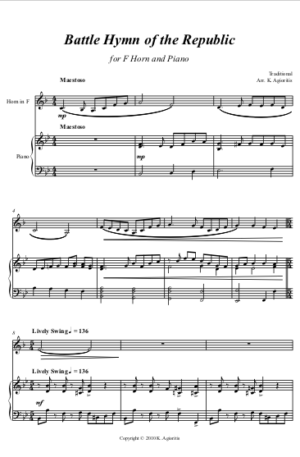 Battle Hymn of the Republic – Jazz Arrangement – Brass Solo with Piano (Trumpet, Horn or Trombone)