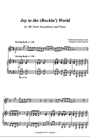 Joy to the (Rockin’) World – for Solo Saxophone (Eb or Bb) and Piano