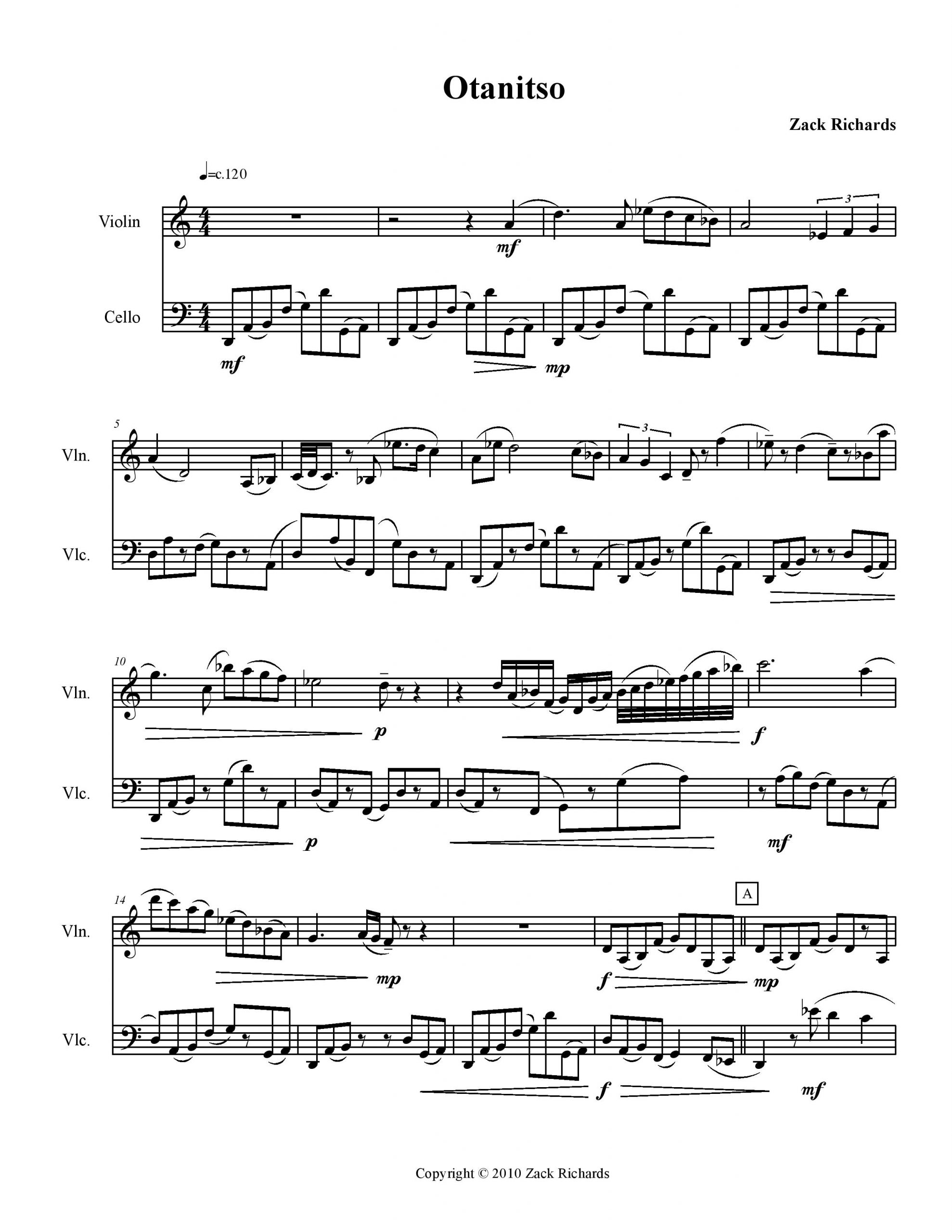 Otanitso for Violin and Cello duet