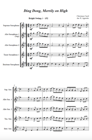 Ding Dong Merrily On High – Jazz Arrangement for Saxophone Quartet