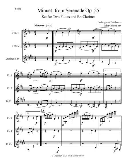 Beethoven serenade 2fl cl Minuet page 1