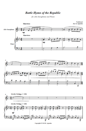 Battle Hymn of the Republic – Jazz Arrangement – Saxophone and Piano