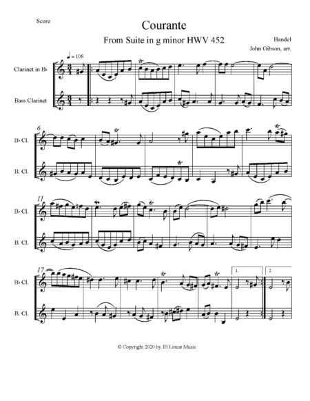 Handel Courante cl bs cl duet score page