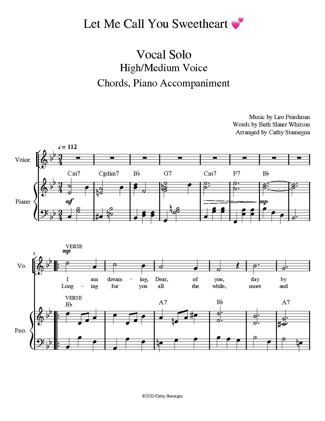 Let Me Call You Sweetheart Vocal Solo High Medium Voice Chords Piano Accompaniment Sheet 