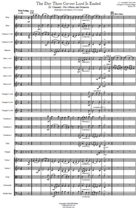 278 The Day Thou Gavest Lord Is Ended Horn Quartet with Orchestra SAMPLE page 01